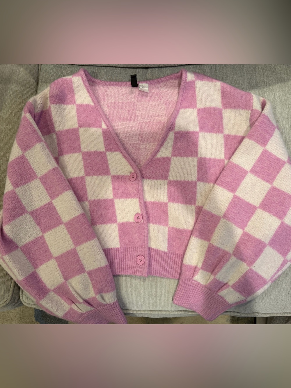 H&M Pink & Cream Knit Button Cardigan